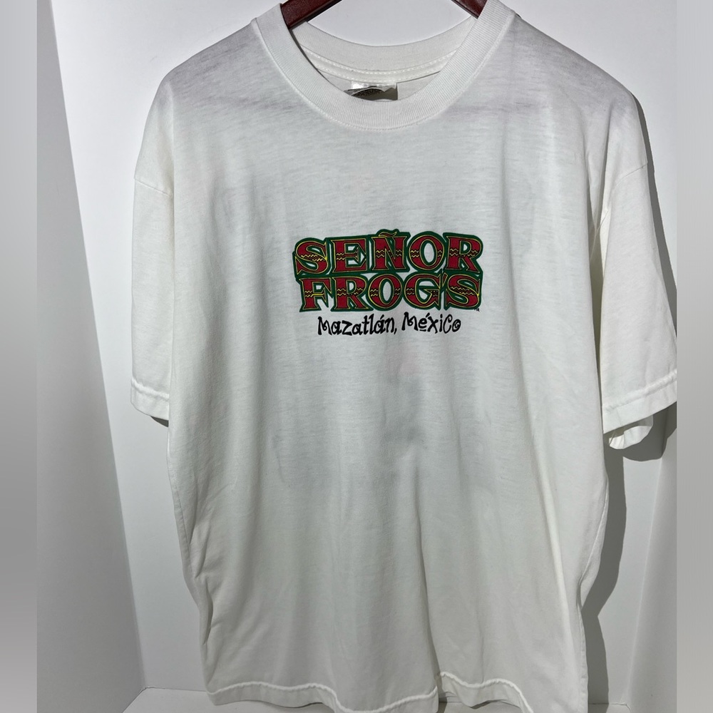Vintage, senior, frogs 1992 men’s white graphic Rasta T-shirt XL Mazatlan Mexico